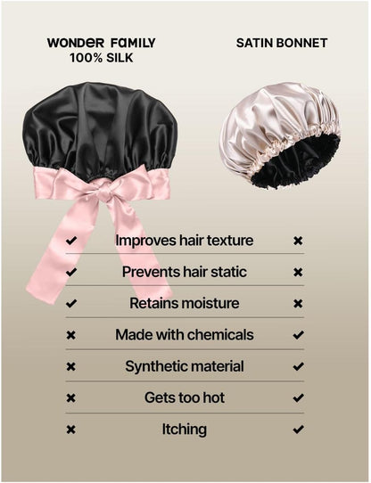 100% Mulberry Silk Bonnet for Sleeping Women with Curly Hair – Alternative to Double Layer Satin Bonnet with Tie Band