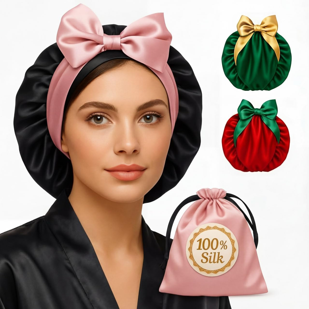 100% Mulberry Silk Bonnet for Sleeping Women with Curly Hair – Alternative to Double Layer Satin Bonnet with Tie Band