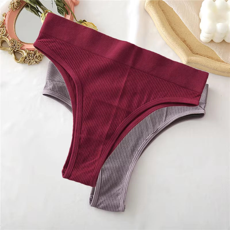 2PCS Thong Panties Sexy Underwear for Women G-String Female Underpants Solid Color Briefs Girls Seamless Intimates Lingerie