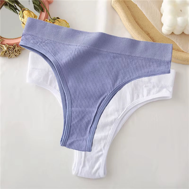 2PCS Thong Panties Sexy Underwear for Women G-String Female Underpants Solid Color Briefs Girls Seamless Intimates Lingerie