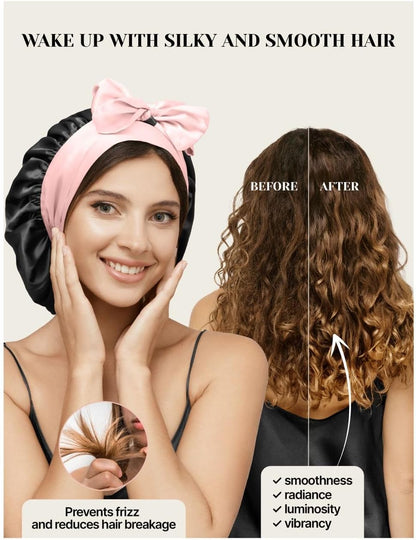 100% Mulberry Silk Bonnet for Sleeping Women with Curly Hair – Alternative to Double Layer Satin Bonnet with Tie Band