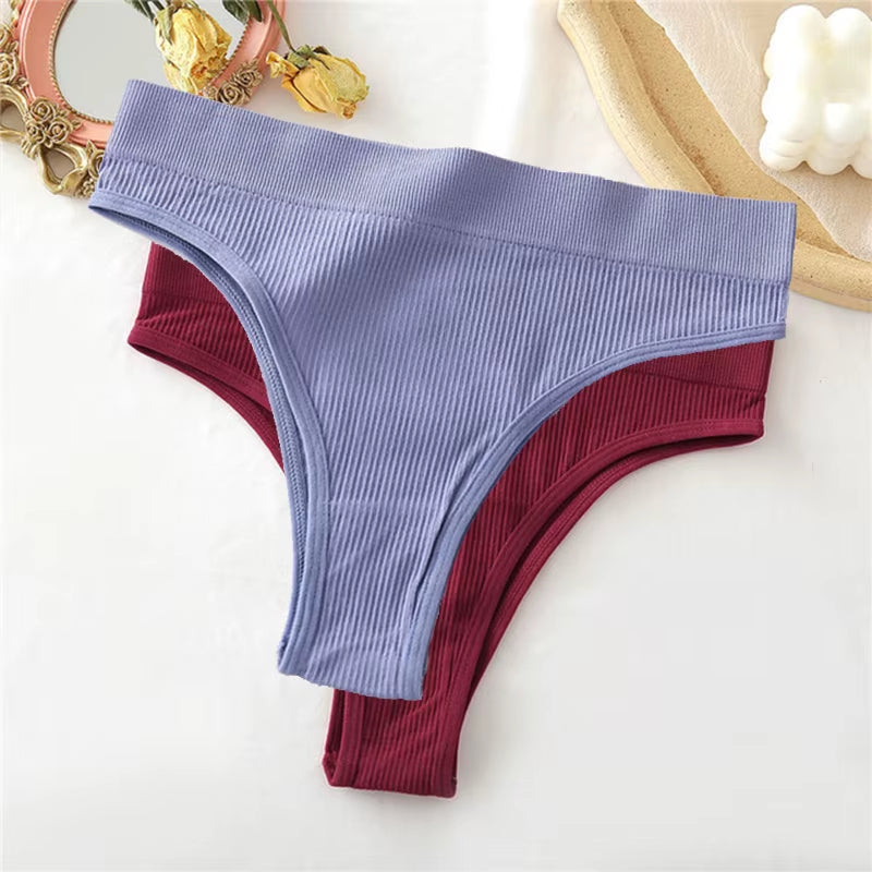 2PCS Thong Panties Sexy Underwear for Women G-String Female Underpants Solid Color Briefs Girls Seamless Intimates Lingerie