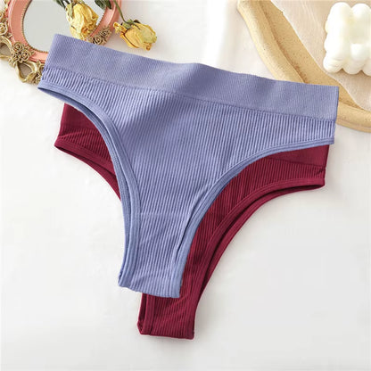 2PCS Thong Panties Sexy Underwear for Women G-String Female Underpants Solid Color Briefs Girls Seamless Intimates Lingerie