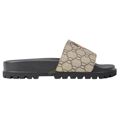 Designer Slippers Fashion Flat Slides Mens Womens claquettes Rubber Slide Sandal Black White Blooms Floral Flat Gear sole Luxury