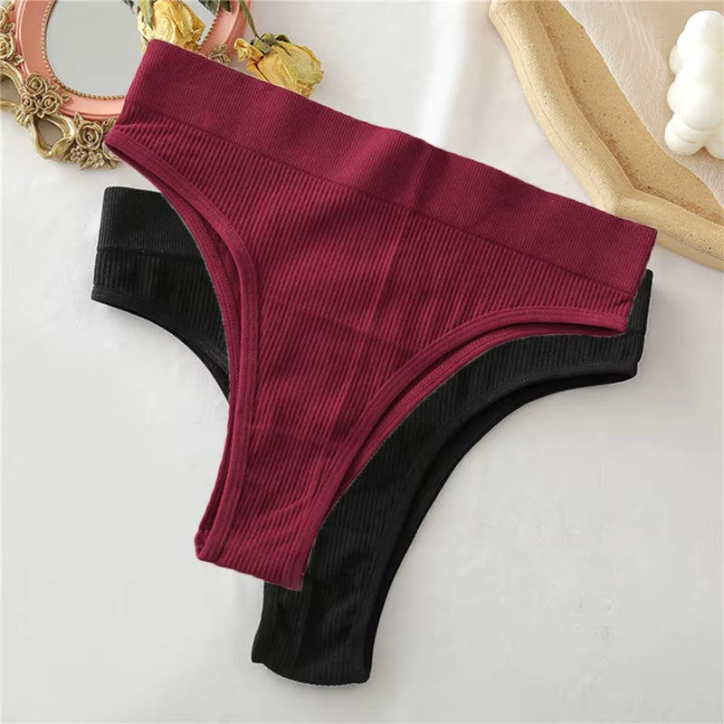 2PCS Thong Panties Sexy Underwear for Women G-String Female Underpants Solid Color Briefs Girls Seamless Intimates Lingerie