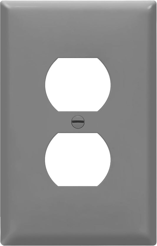 Duplex Receptacle Outlet Wall Plate, Electrical Outlet Cover, Gloss Finish, Mid-Size 1-Gang 4.88" X 3.11", Unbreakable Polycarbonate Thermoplastic, UL Listed, 8821M-GY, Gray