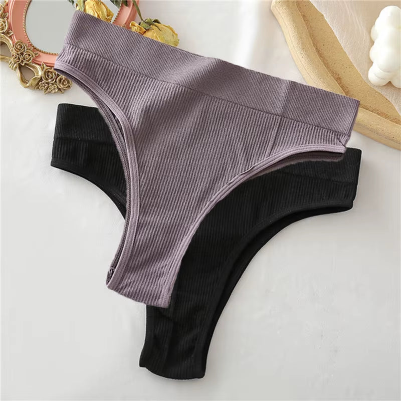 2PCS Thong Panties Sexy Underwear for Women G-String Female Underpants Solid Color Briefs Girls Seamless Intimates Lingerie