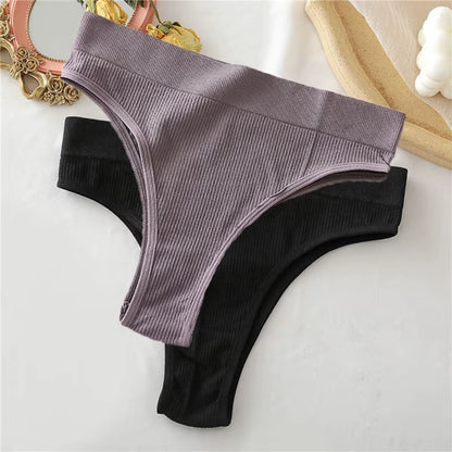 2PCS Thong Panties Sexy Underwear for Women G-String Female Underpants Solid Color Briefs Girls Seamless Intimates Lingerie